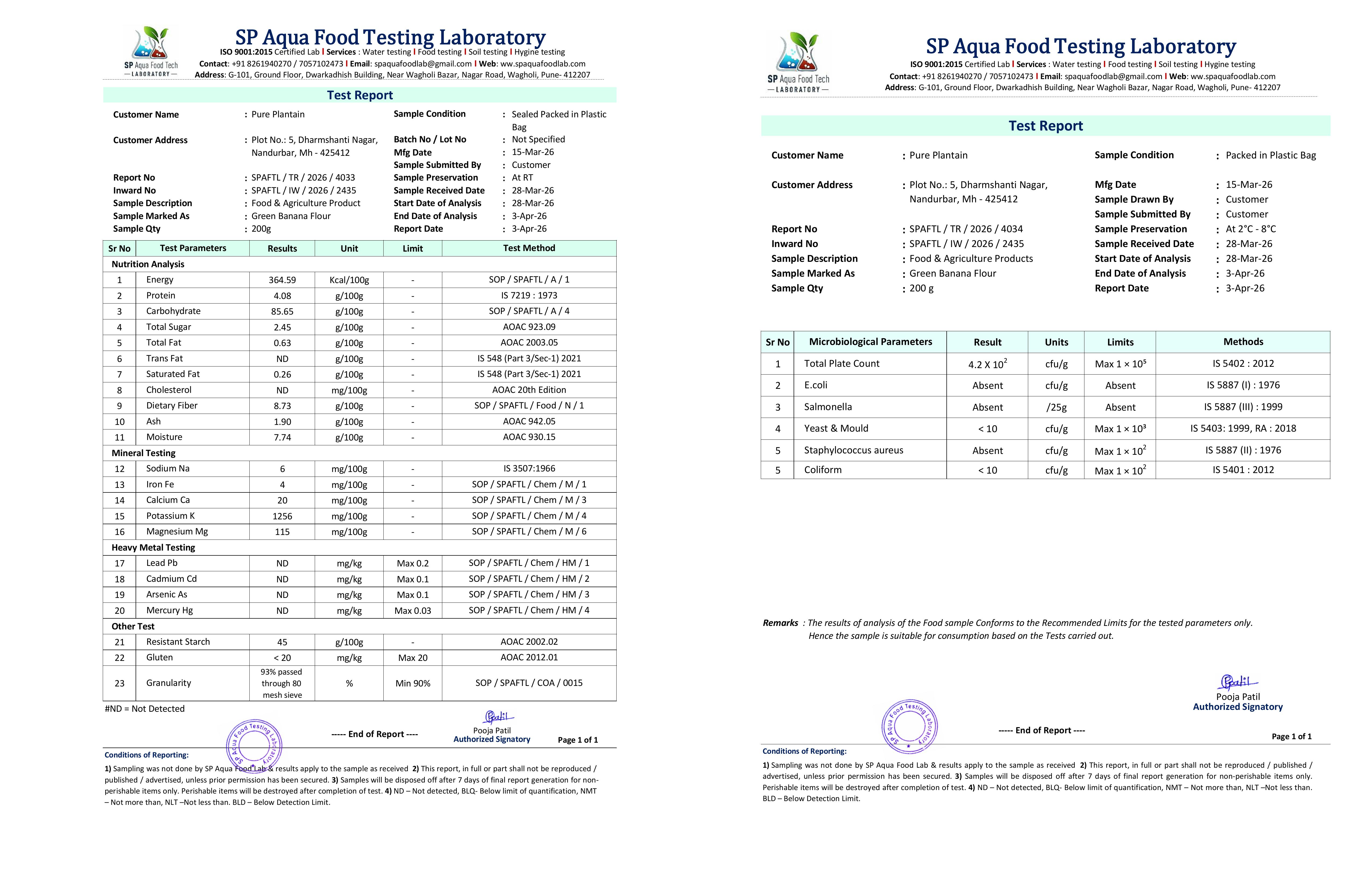 Pure Plantain Certified Lab Report